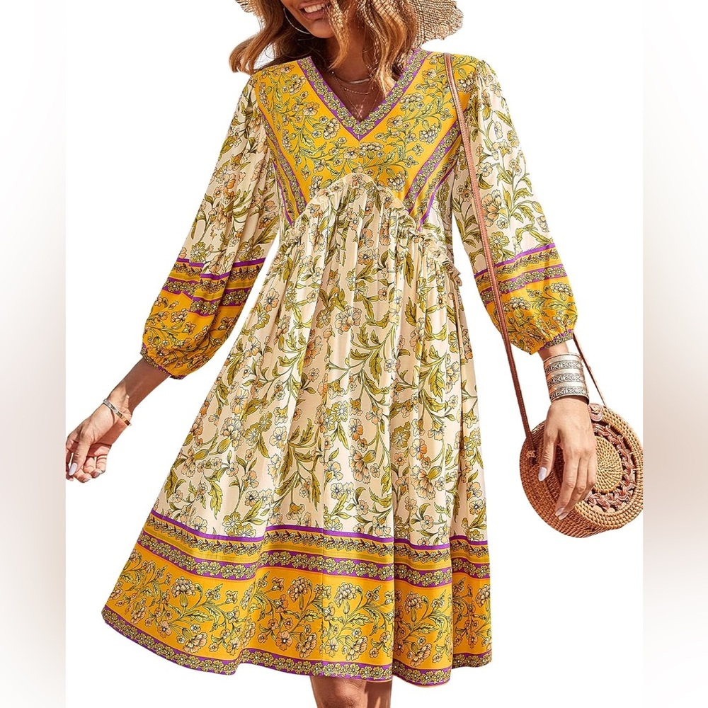 BTFBM Boho Floral 3/4 Sleeve Dress Sz: Med